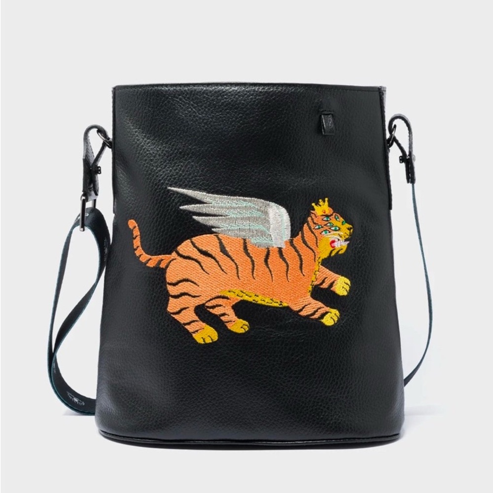 New bucket back from Min & Mon NY. Black leather with embroidered flying tiger